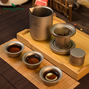 必唯纯钛旅行茶具套装户外鹰嘴杯便携露营双层茶杯防烫野营茶壶