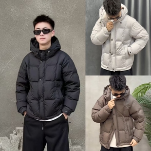 休闲青年百搭白鸭绒外套 加厚保暖连帽羽绒服纯色净版 2025冬季 新款
