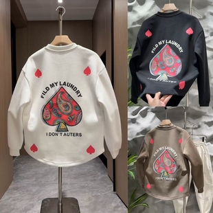 桃心印花长袖 潮牌卫衣男女同款 T恤休闲百搭青年痞帅上衣 新款 冬季