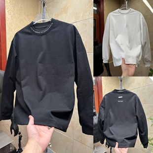 T恤潮流百搭青年痞帅打底衫 潮牌卫衣男秋冬新款 领口字母设计长袖