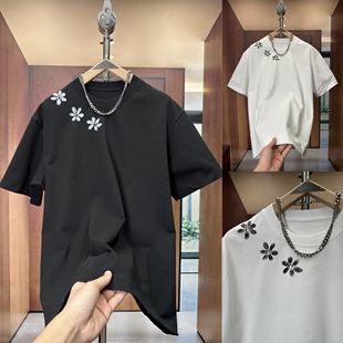重磅水洗高克重T恤打底 男花朵印花简约半袖 2026新款 圆领套头短袖