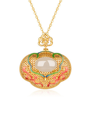 S925纯银香囊吊坠珐琅彩镂空宫廷风平安锁可打开银项链同心锁香包