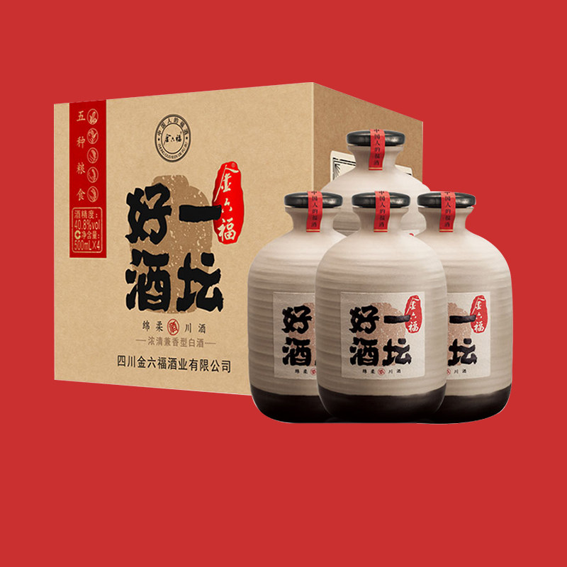 【2017年]】金六福酒一坛好酒陶坛40.8度兼香型白酒整箱500ml*4坛