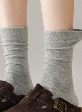 灰色袜子女春秋纯色棉长袜无骨抗起球搭配勃肯鞋月子袜无骨中筒袜