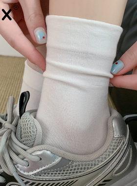 白色袜子女春秋款棉中筒袜夏季薄款黑色月子袜堆堆长筒袜配勃肯鞋