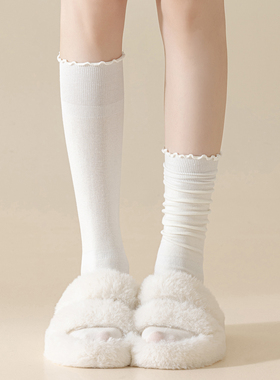 白色袜子女堆堆袜甜美花边显瘦百搭学院风中长筒纯棉春秋款小腿袜