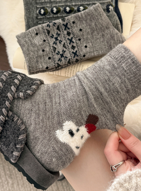 灰色袜子女秋冬款长袜羊绒堆堆袜羊毛冬天可爱日系保暖加厚中筒袜