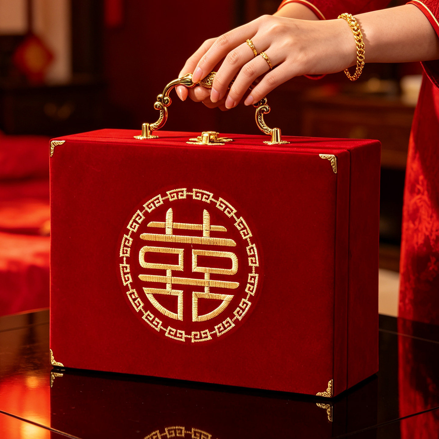 订婚礼金盒结婚提亲聘礼礼金三金一体盒高端陪嫁手提箱婚庆礼钱箱