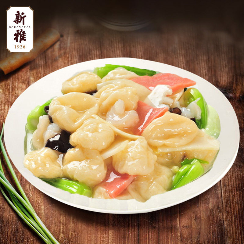 新雅粤菜馆半成品私房菜225g三鲜鱼面筋新鲜冷冻熟食美食家宴炒菜