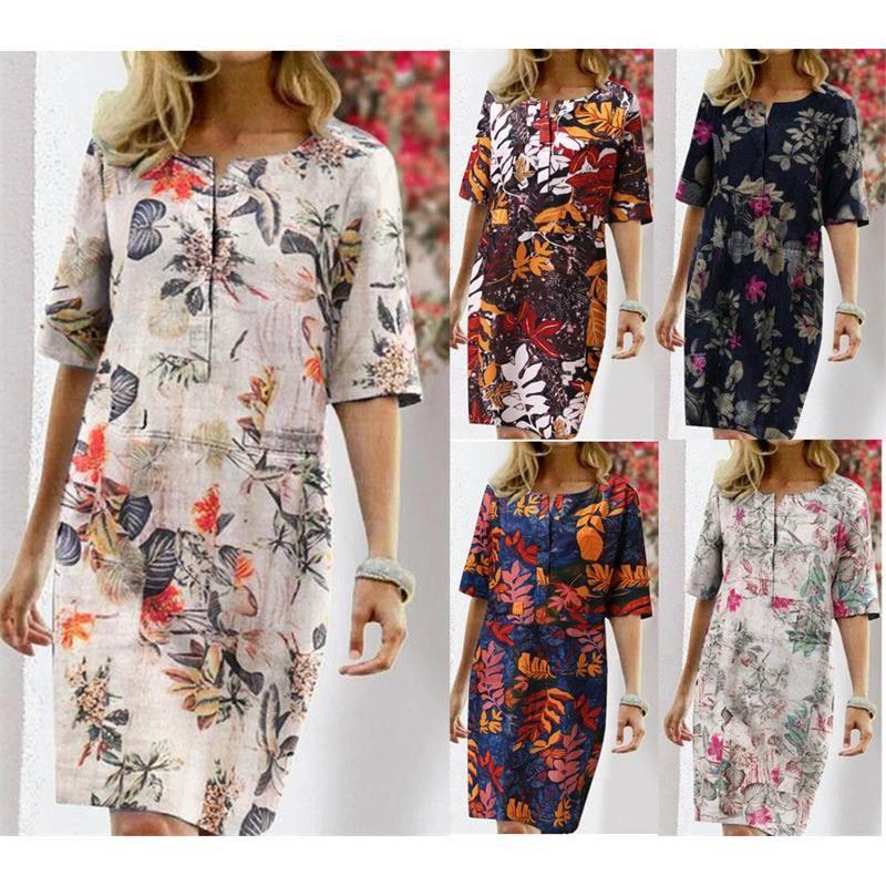 Summer cotton linen printed women dress Casual skirt棉麻女裙图片