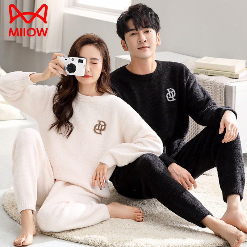 半边绒情侣睡衣秋冬款女士珊瑚绒加绒加厚女款冬季男士大码家居服,女士内衣/男士内衣/家居服,睡衣/家居服套装,淘宝优惠券,粉丝福利购,淘宝优惠卷