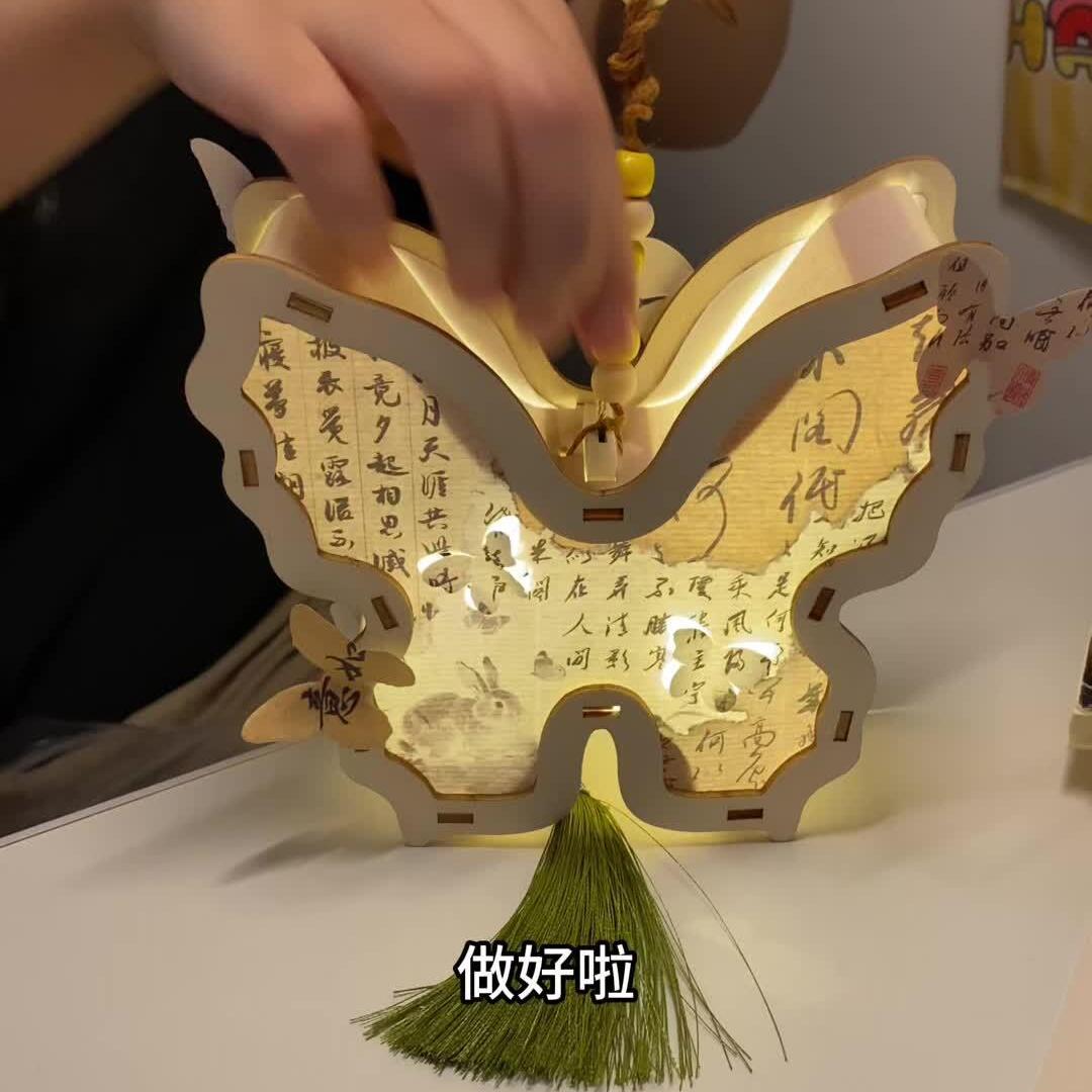 2025新款书法灯笼手工diy材料包古风木质手提蝴蝶发光花灯高级感