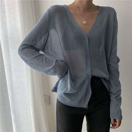 Cardigan Women Korean Long Sleeve Cardigan Summer Cropped Ca