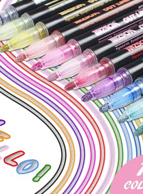 ?12 Colors Metallic Glitter Colorful Color Outline Marker Ka
