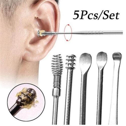 5 Pcs/Set Unisex Stainless Steel Spiral Ear Pick Spoon Ear W