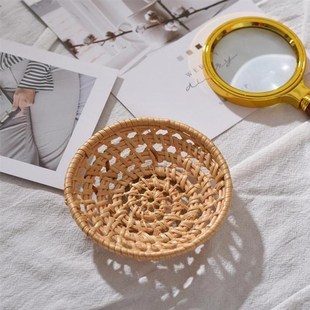 Rattan Storage Tray Round Storage Basket Hand-Woven Tea Tray
