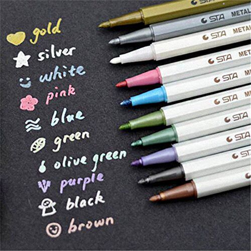 10 pcs/lot STA Metallic Colored Ink Water Chalk Pen for Scra