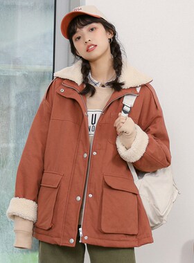 Lambskin overalls jacket jacket loose and thick cotton jacke