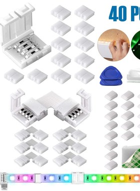 40Packs 4-Pin RGB LED Light Strip Connectors 10mm LED Strip