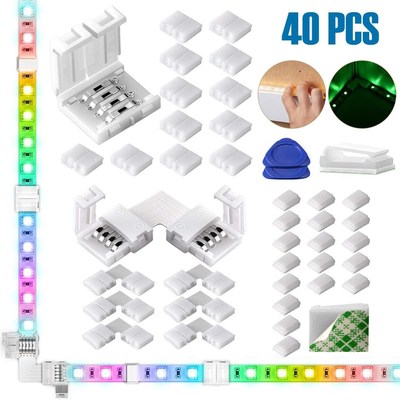 40Packs 4-Pin RGB LED Light Strip Connectors 10mm LED Strip