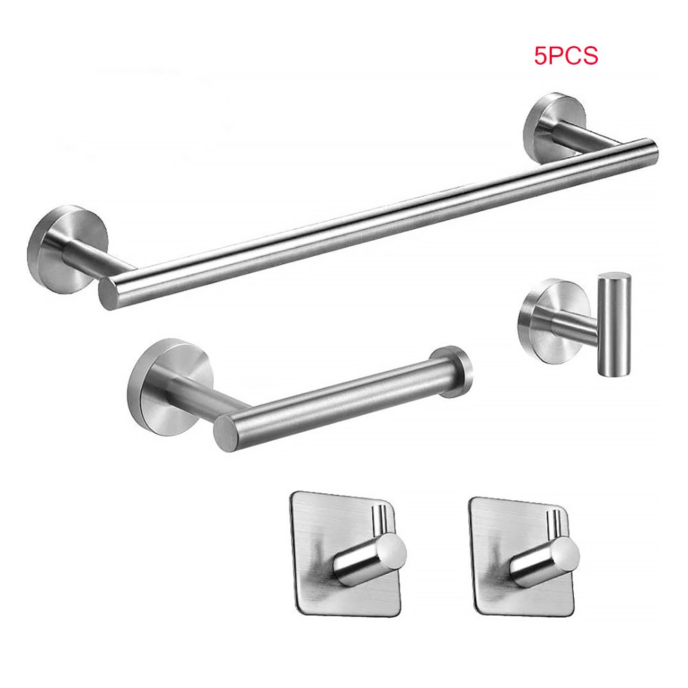 5Pcs Bathroom Hardware Set Stainless Steel Towel Bar Towel R
