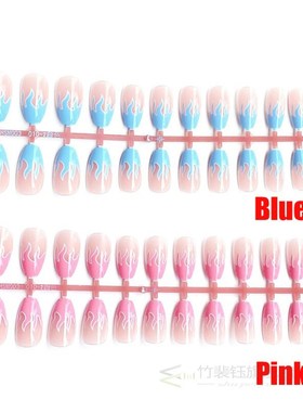 24Pcs/set Flame Fake Nails Blue Fire False Nails Press on N