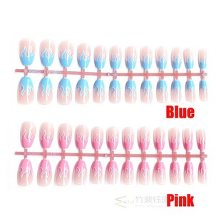 24Pcs/set Flame Fake Nails Blue Fire False Nails Press on N
