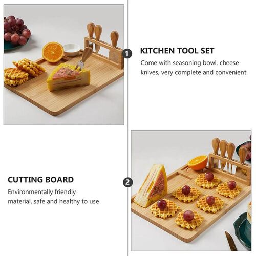 Bamboo Cheese Board Cutlery Knif Set Cutting Board with Stai