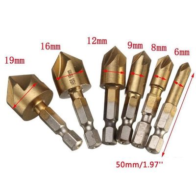 6Pcs 5 Flute HSS Countersink Titanium Chamfer End Mill Drill