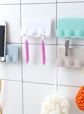 4 Hooks Paste No Mark Bathroom Shelves Shower Shelf Basket C