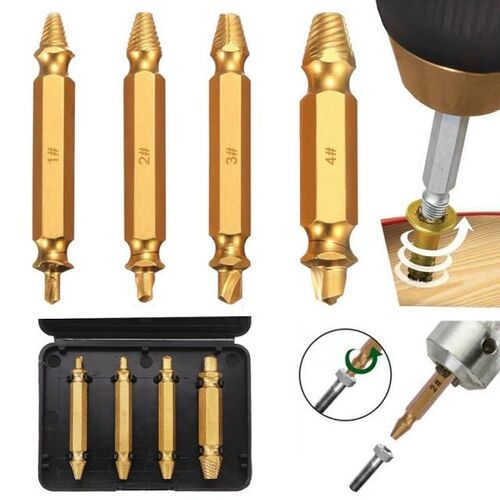 Drillpro 4Pcs/set Double Side Damaged Screw Bolt Extractor D
