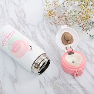 Cute Flamingo Pattern Thermal Insulation Water Bottle Bounci