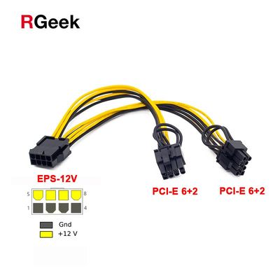 EPS CP 12V 8 Pin to Dual 8 (6+2) Pin PCIE Adapter Power Supp