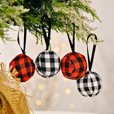 4pcs Christmas Foam Balls 5cm Plaid Cloth Shatterproof Xmas