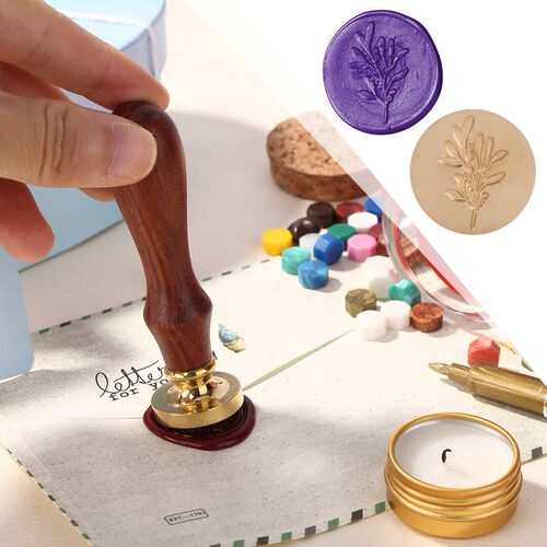 Handmade Wax Seal Stamp Fire Painting Plant Rosewood Handle