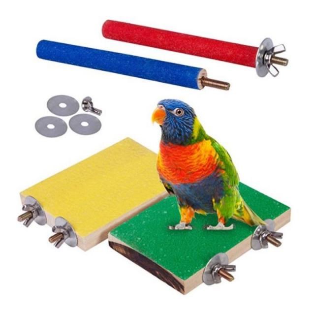 4Pcs Pet Bird Perch Stand Toys Wooden Parrot Plat适用于m Cla