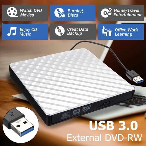 External SB 3.0 DVD RW CD Writer Slim Carbon Grain Drive Bur