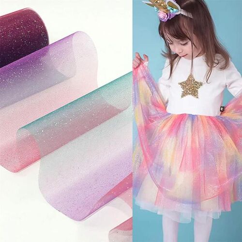 Rainbow Glitter Tulle Roll 10 Yards Sequin Tutu Fabric Weddi
