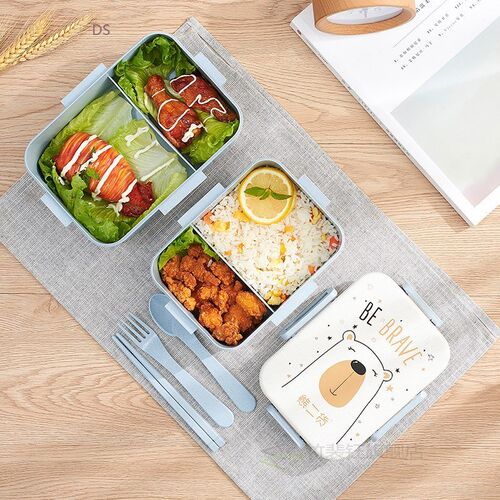 Portable Cartoon Lunch Box Buckle Seal with Cutlery Spoon Fo