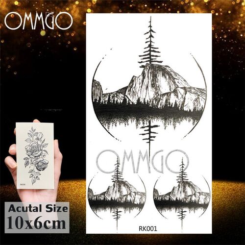 OMMGO Tgeometric Round Flora Emporary Tattoos er Black Pine