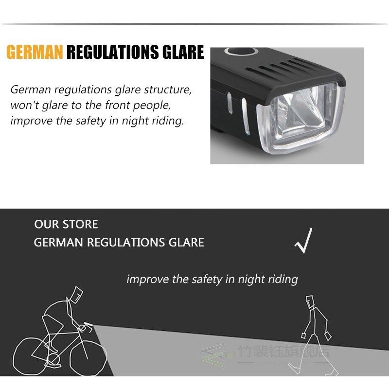 USB Rechargeable Bike Headlight Flashlight For Bicycle Anti-图片