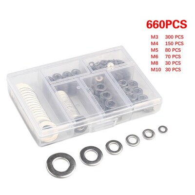 660Pcs 304 Stainless Steel Flat Washer Plain Washer Gaskets