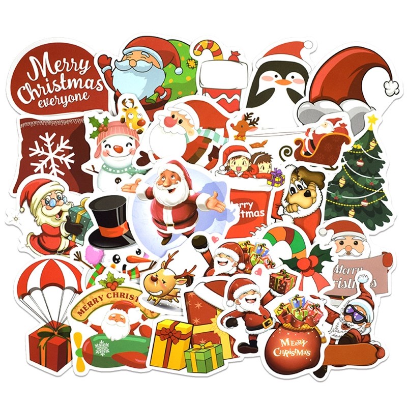 25pcs/set merry christmas stickers santa claus snowman decor