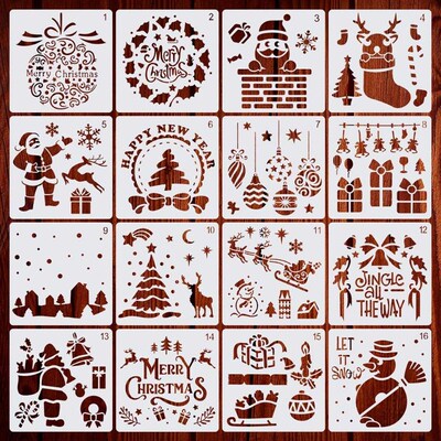 16pcs/set DIY Merry Christmas Drawing Stencil Templates Embo