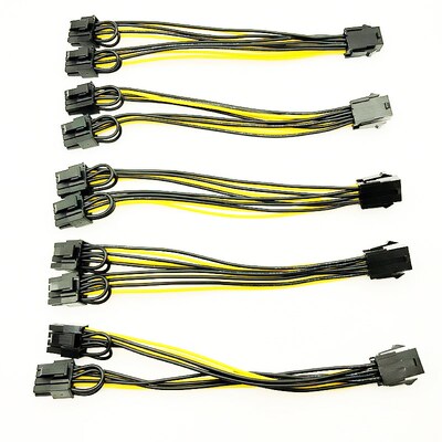5PCS PCI-E 6-pin to Dual 6+2-pin (6-pin/8-pin) Power Splitte