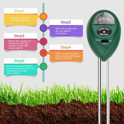 Soil PH Tester 3-in-1 Moisture Sensor Meter Sunlight PH Soil
