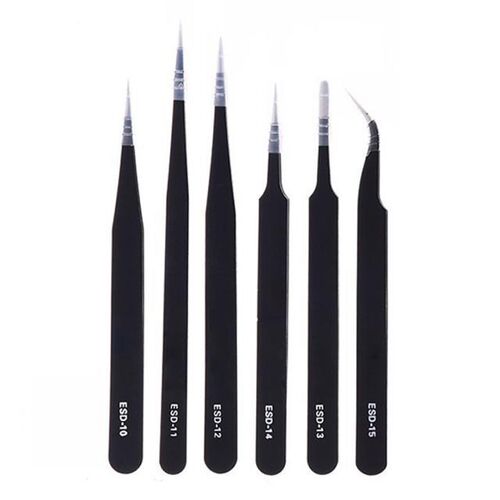 2019 6Pcs Anti-static ESD Stainless Steel Tweezers Maintenan