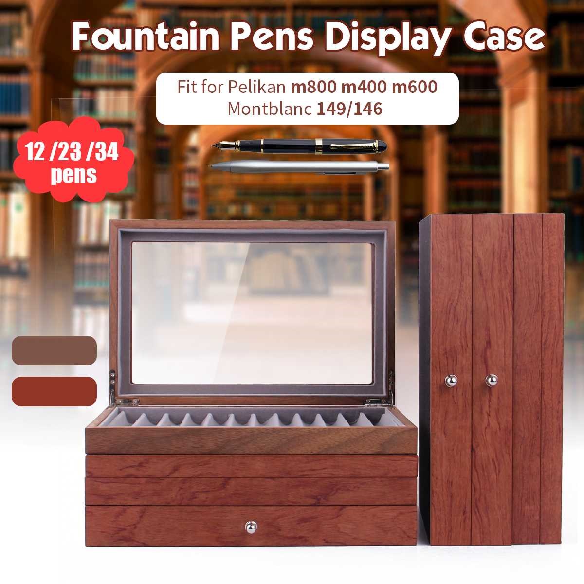 Wooden Pen box 12/23/34 Pen Fountain Wood Display Case Holde
