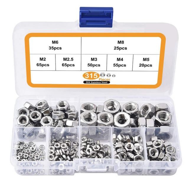 315PCS/Box Hex Hexagon Nuts Assortment Kit M2 M2.5 M3 M4 M5