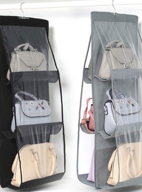 6 Pocket Hanging Handbag Organizer for Wardrobe Closet Trans